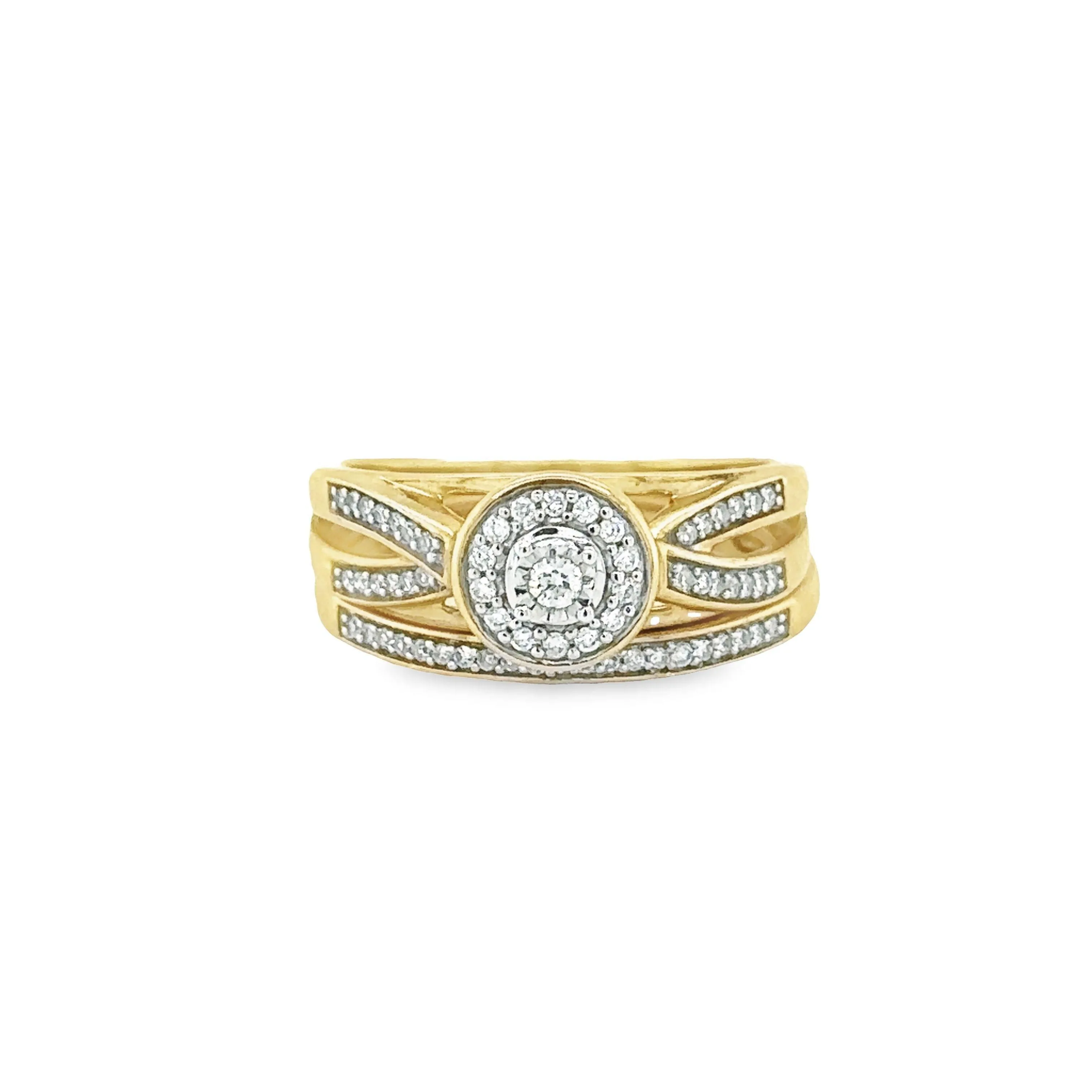 0.25TDW Diamond Bridal Set with Split Shank Band in 10K Yellow Gold