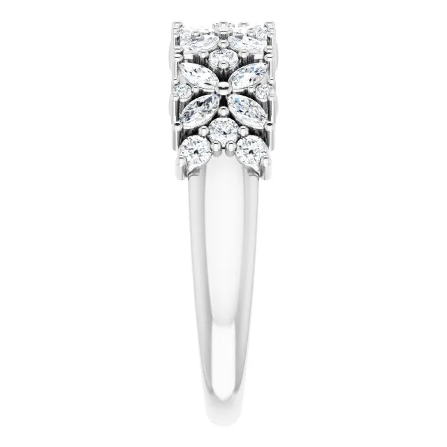 0.60 ct. Marquise And Round Diamond Floral Design Wedding Band