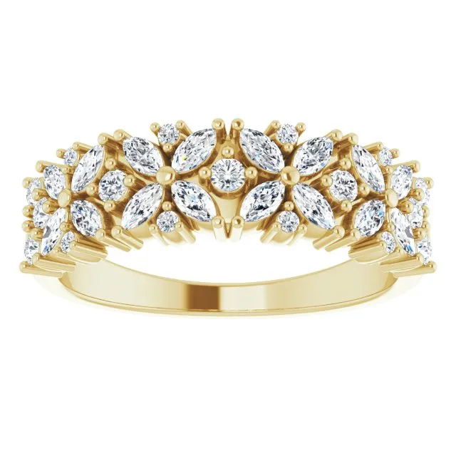0.60 ct. Marquise And Round Diamond Floral Design Wedding Band