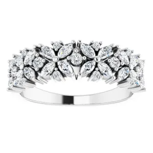 0.60 ct. Marquise And Round Diamond Floral Design Wedding Band