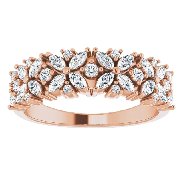 0.60 ct. Marquise And Round Diamond Floral Design Wedding Band