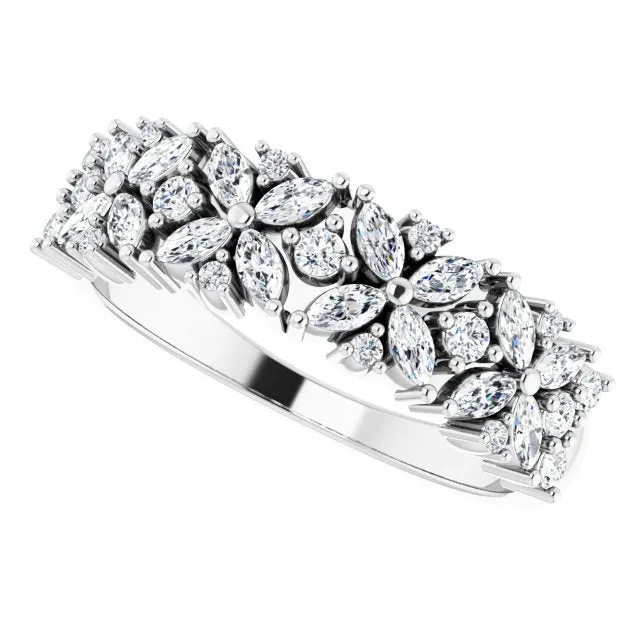 0.60 ct. Marquise And Round Diamond Floral Design Wedding Band