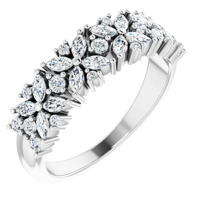 0.60 ct. Marquise And Round Diamond Floral Design Wedding Band