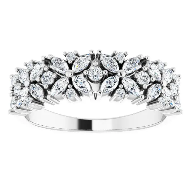 0.60 ct. Marquise And Round Diamond Floral Design Wedding Band
