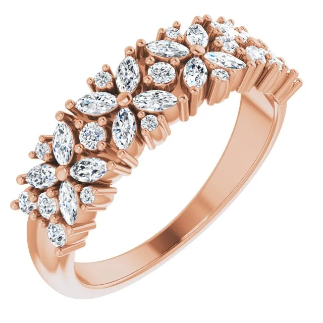 0.60 ct. Marquise And Round Diamond Floral Design Wedding Band
