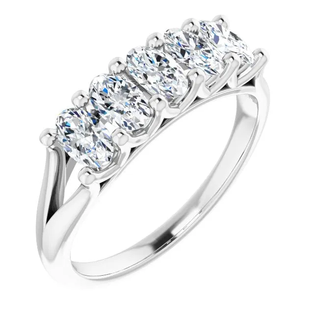 1.05 ct. Oval Cut Diamond Wedding Band 5 Stone Anniversary Ring