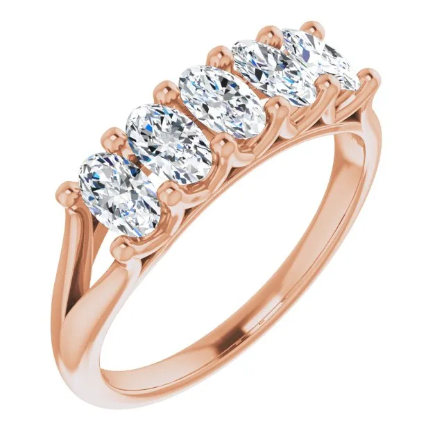 1.05 ct. Oval Cut Diamond Wedding Band 5 Stone Anniversary Ring