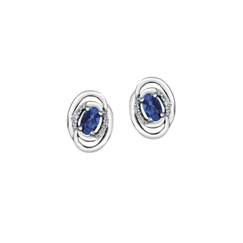 10K White Gold 0.05TDW Diamond & Sapphire Earrings