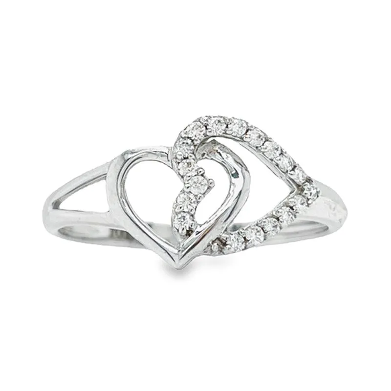 10K White Gold 0.10CT Women's Diamond Double Heart Ring