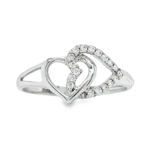 10K White Gold 0.10CT Women's Diamond Double Heart Ring