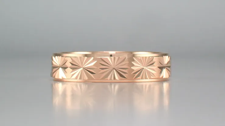 14 Karat Rose Gold Engraved Stars 1960's Mid Century Modern Wedding Band - 5mm Wide