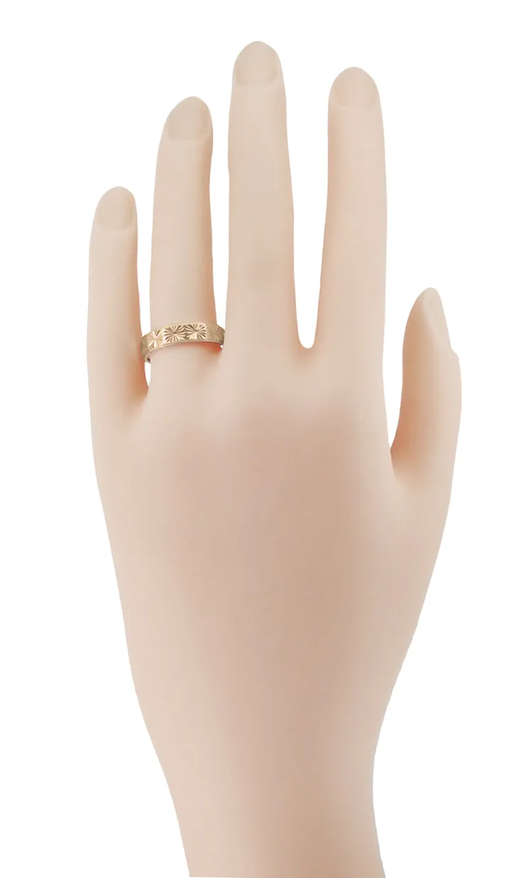 14 Karat Rose Gold Engraved Stars 1960's Mid Century Modern Wedding Band - 5mm Wide