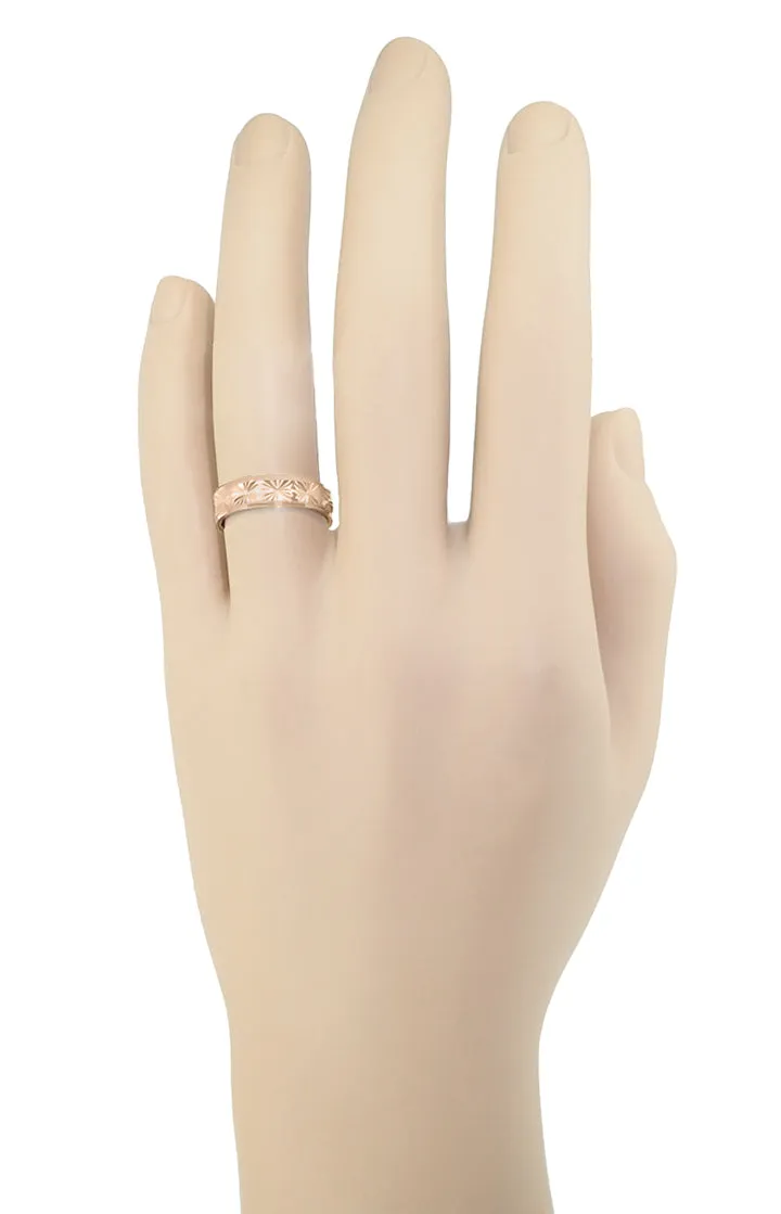14 Karat Rose Gold Engraved Stars 1960's Mid Century Modern Wedding Band - 5mm Wide