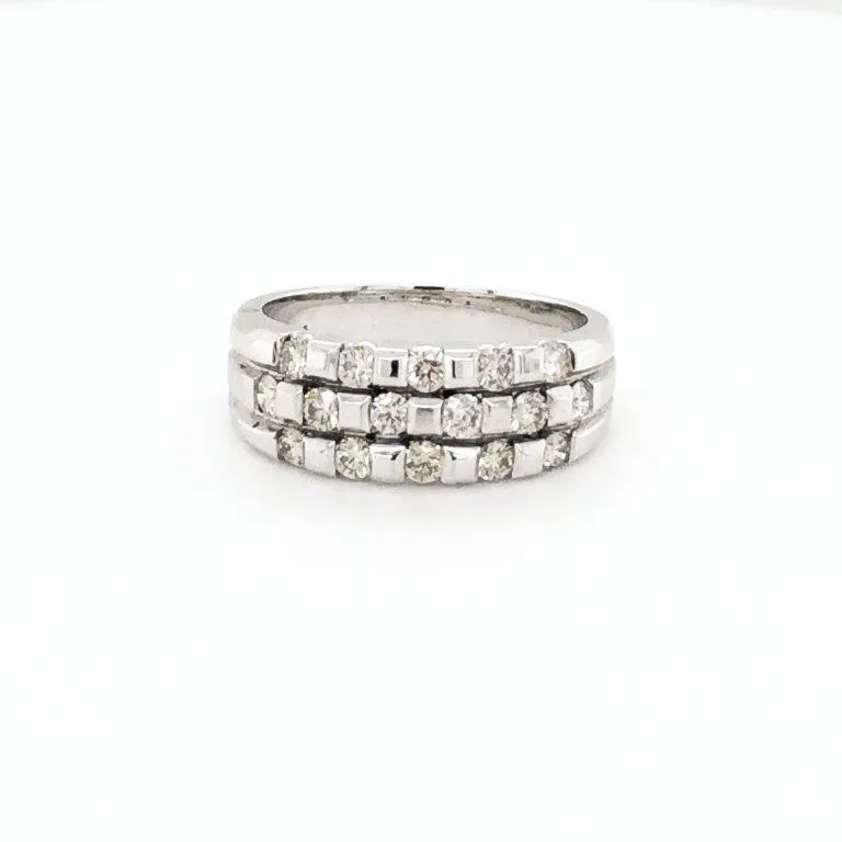 14K White Gold 0.65CT Diamond Three Row Wedding Band