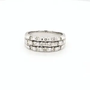 14K White Gold 0.65CT Diamond Three Row Wedding Band