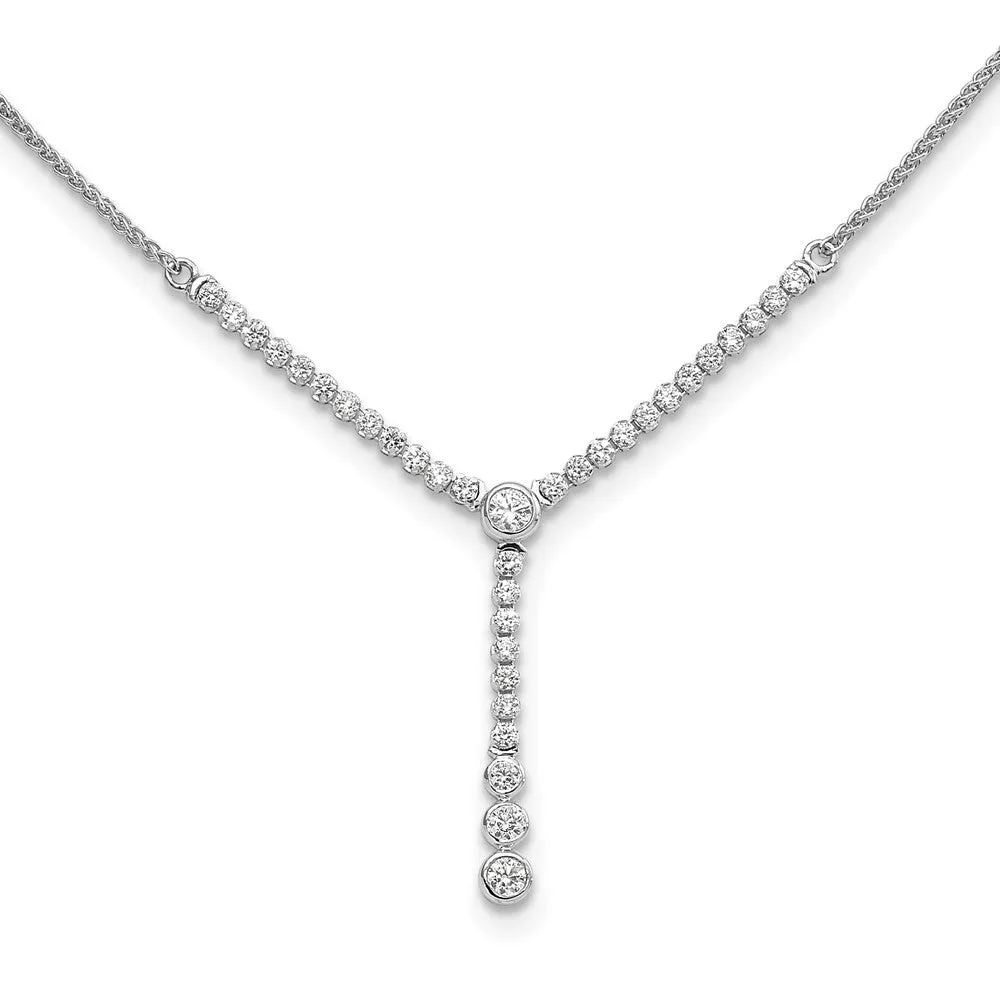 14k White Gold Lab Grown Diamond Y-design Tennis Style Bolo Necklace (1.058 CTW)