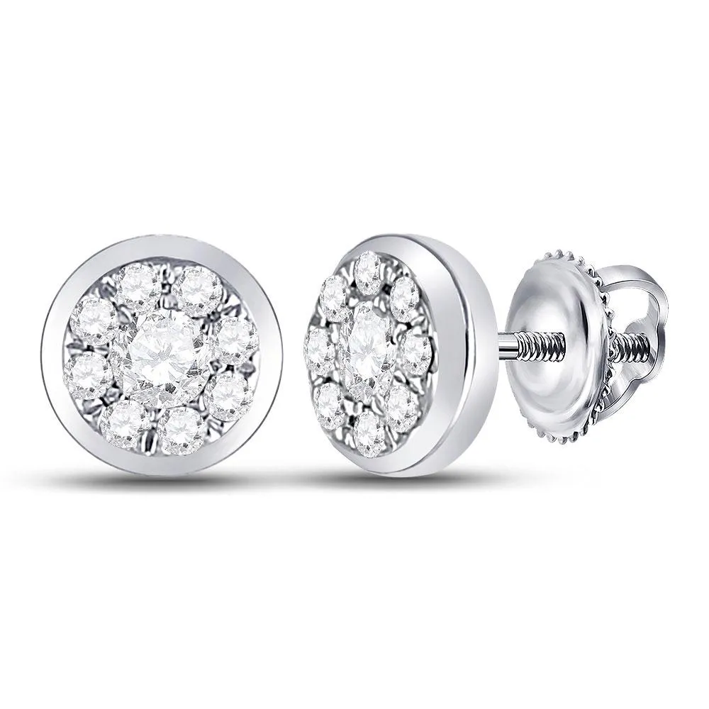 14K White Gold Round Diamond Solitaire Circle Frame Earrings