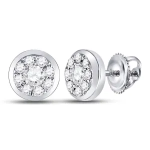 14K White Gold Round Diamond Solitaire Circle Frame Earrings