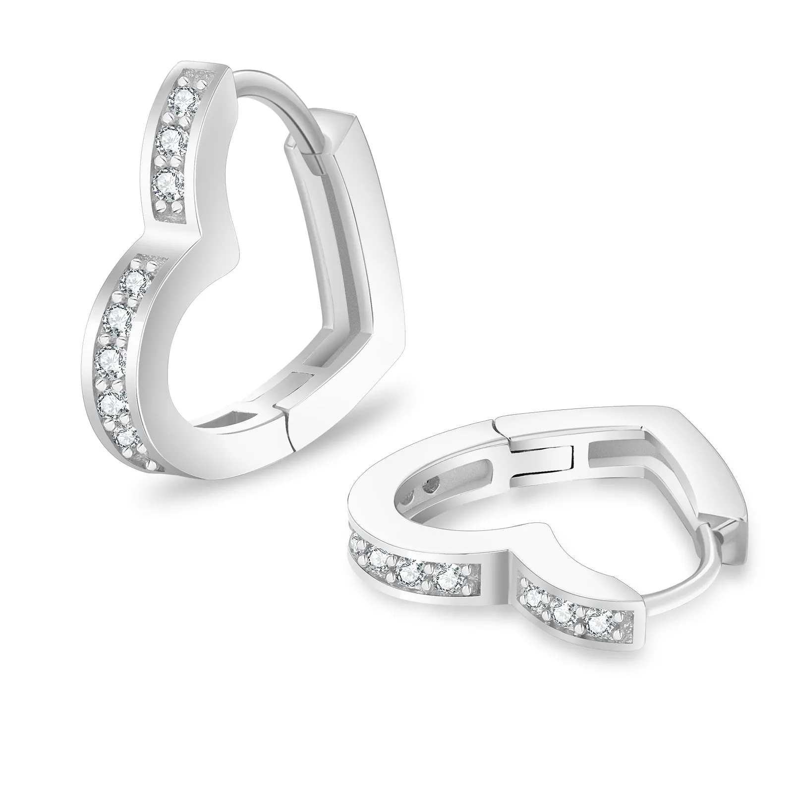 15mm S925 CZ Diamond Heart Hoop Earrings for Women
