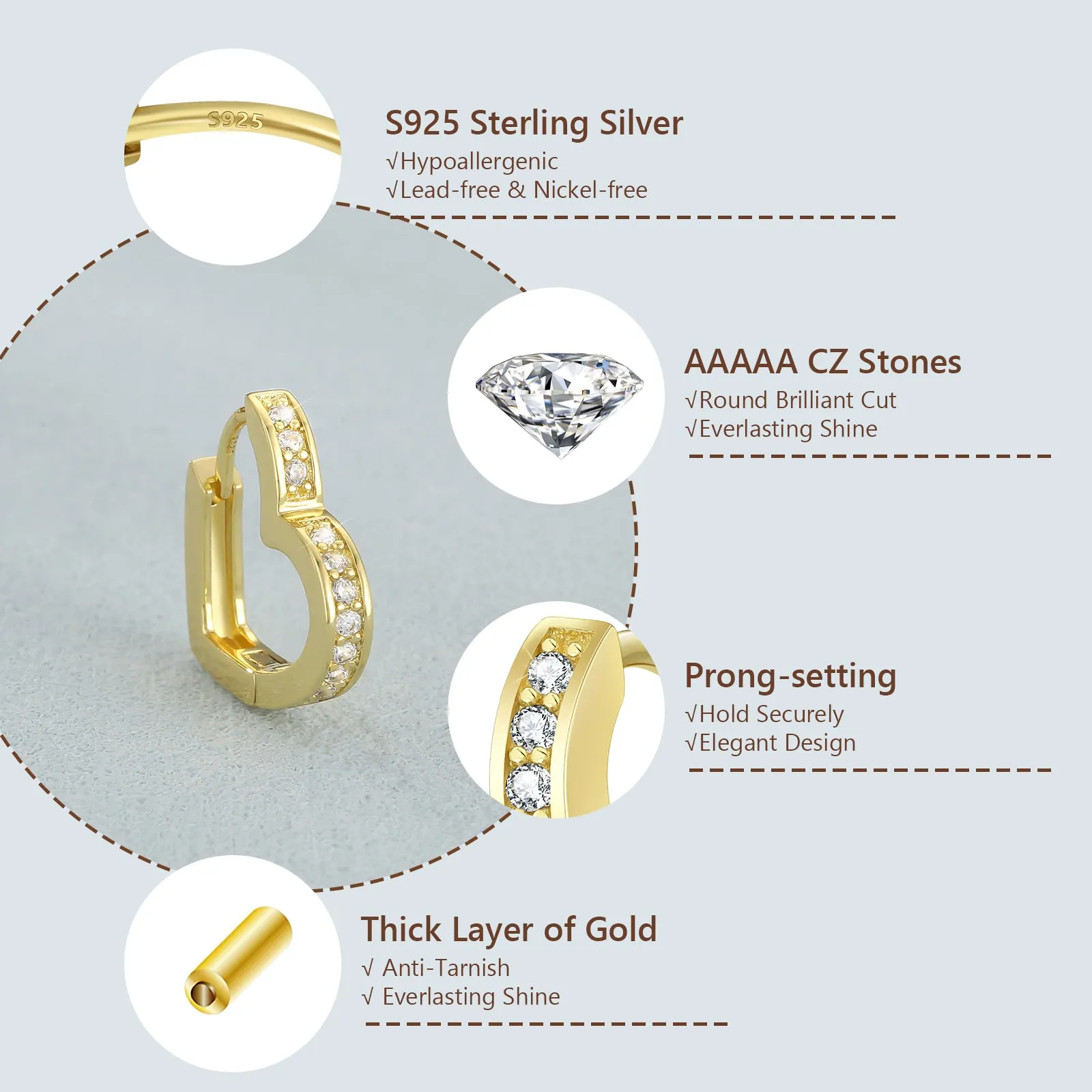 15mm S925 CZ Diamond Heart Hoop Earrings for Women