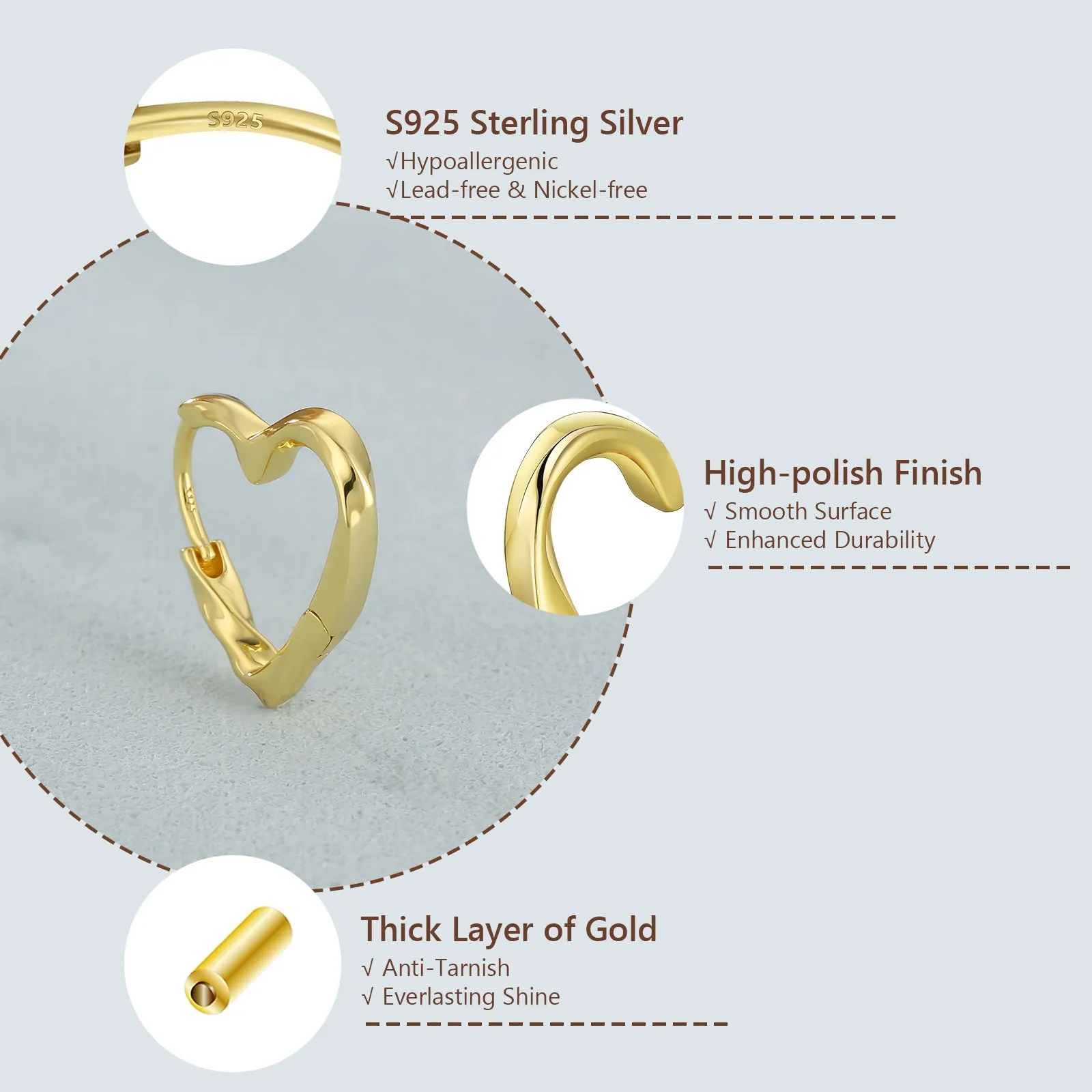 15mm S925 Twisted Heart Hoop Earrings for Women