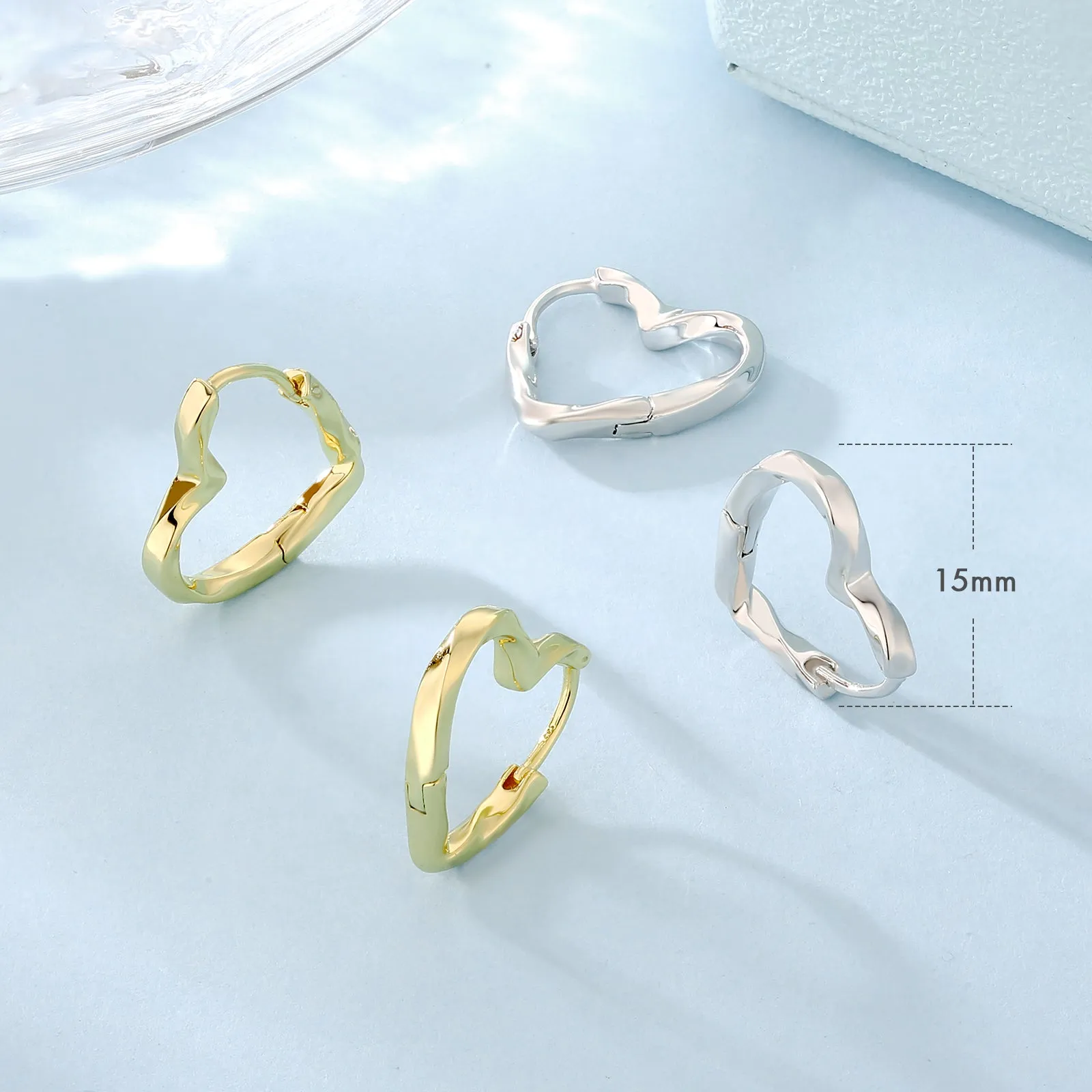 15mm S925 Twisted Heart Hoop Earrings for Women