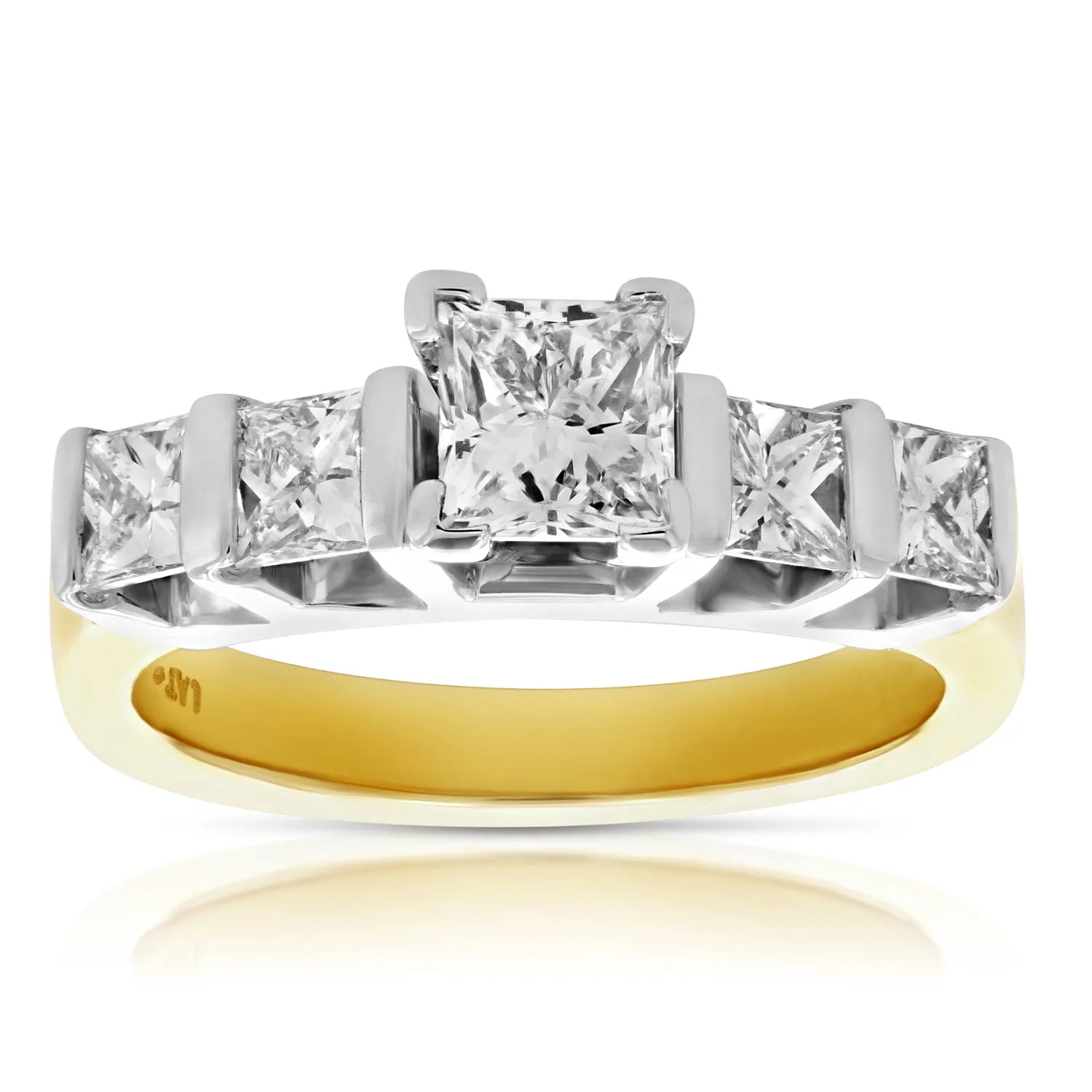 1.75 cttw Diamond Princess Engagement Rings in 14K Yellow Gold