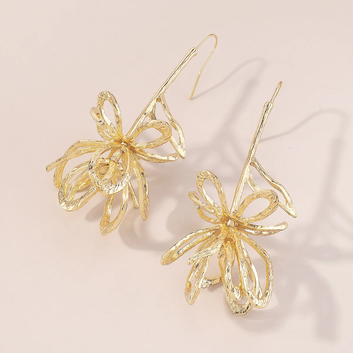 18K Gold-Plated Abstract Open Flower Drop Earrings