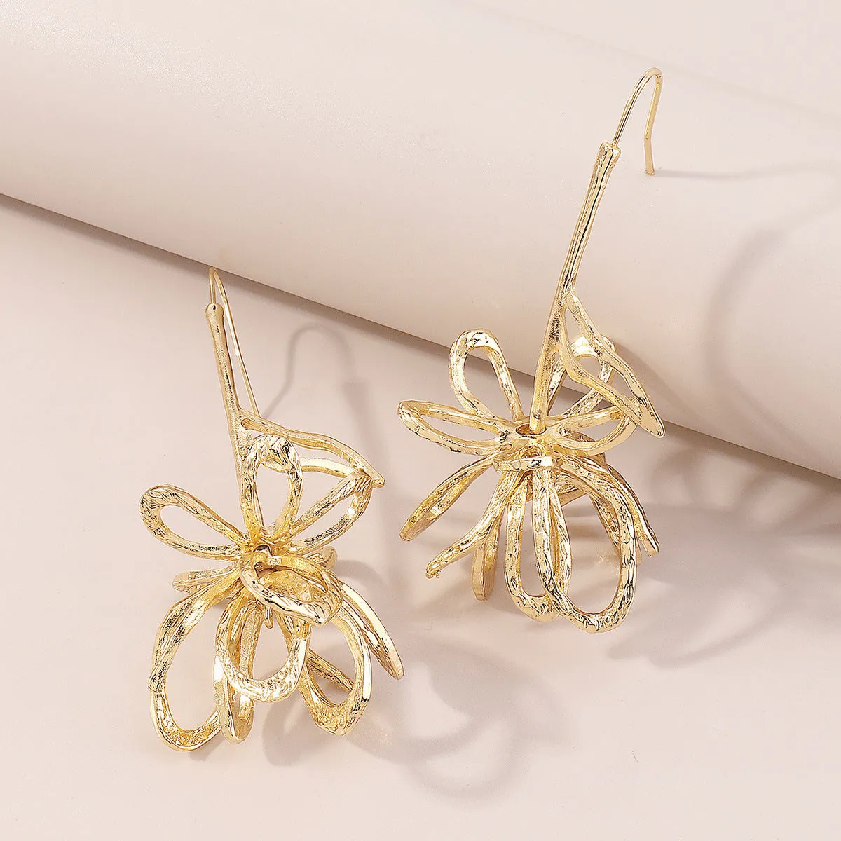 18K Gold-Plated Abstract Open Flower Drop Earrings