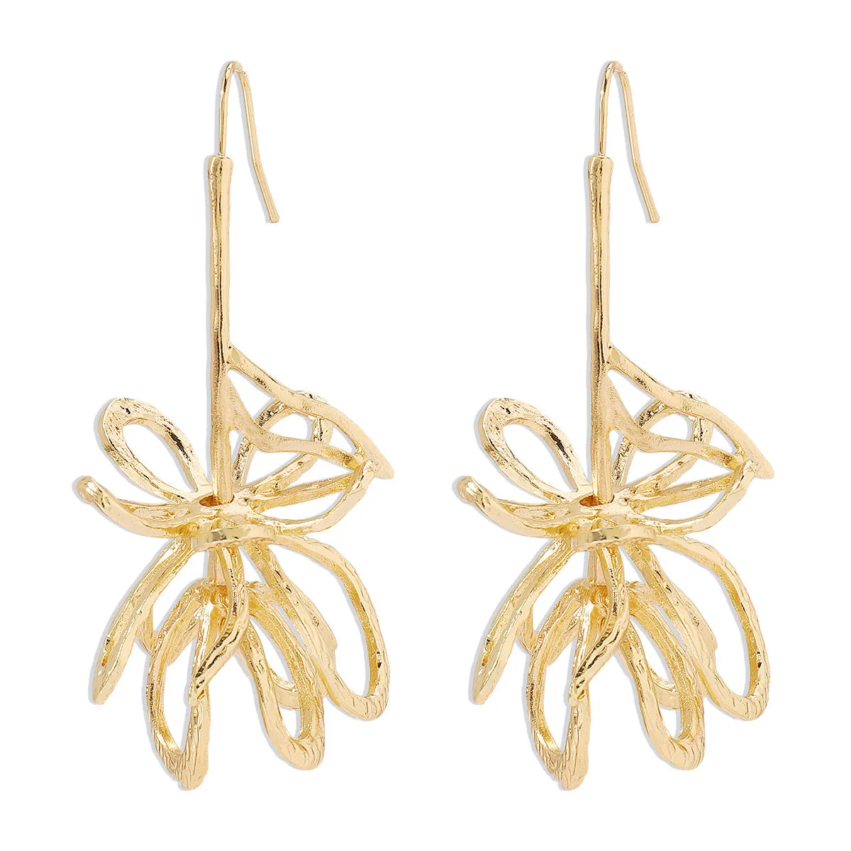 18K Gold-Plated Abstract Open Flower Drop Earrings