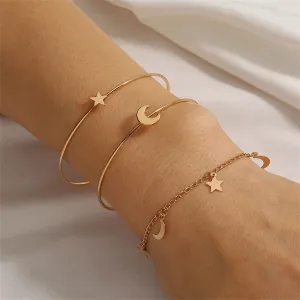 18K Gold-Plated Celestial Cuff & Bracelet Set