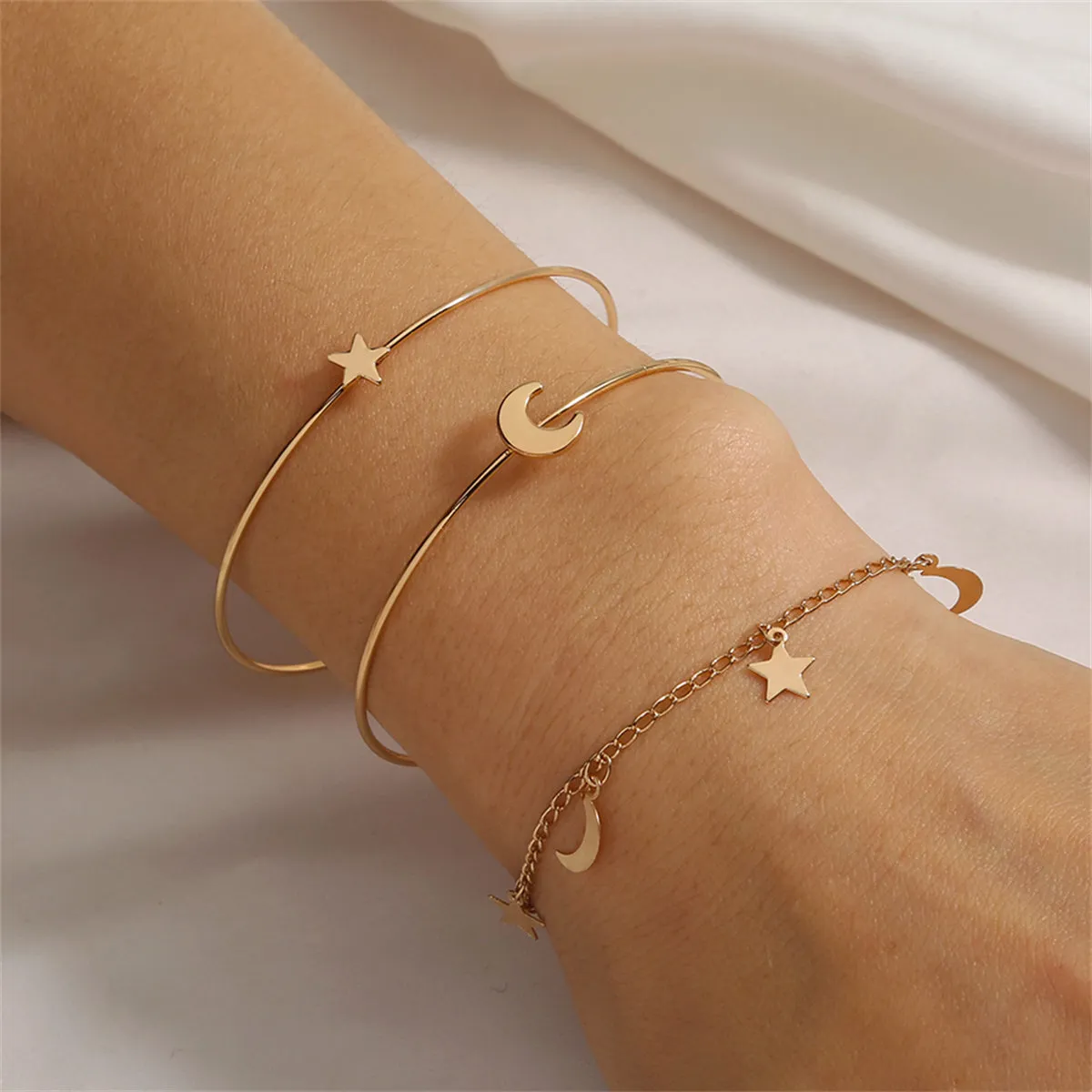 18K Gold-Plated Celestial Cuff & Bracelet Set