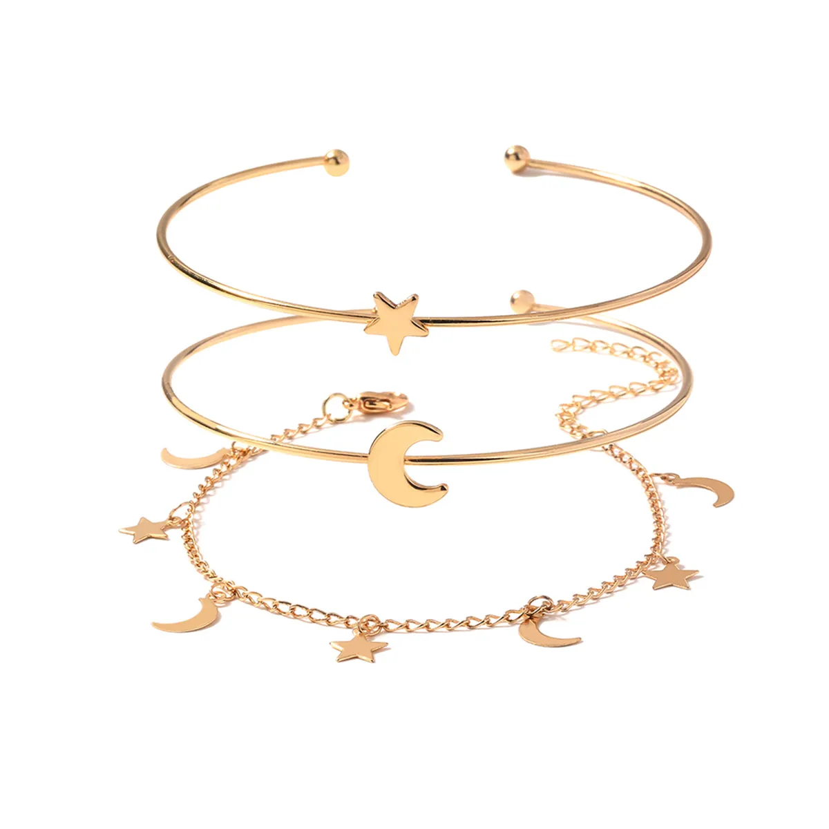 18K Gold-Plated Celestial Cuff & Bracelet Set