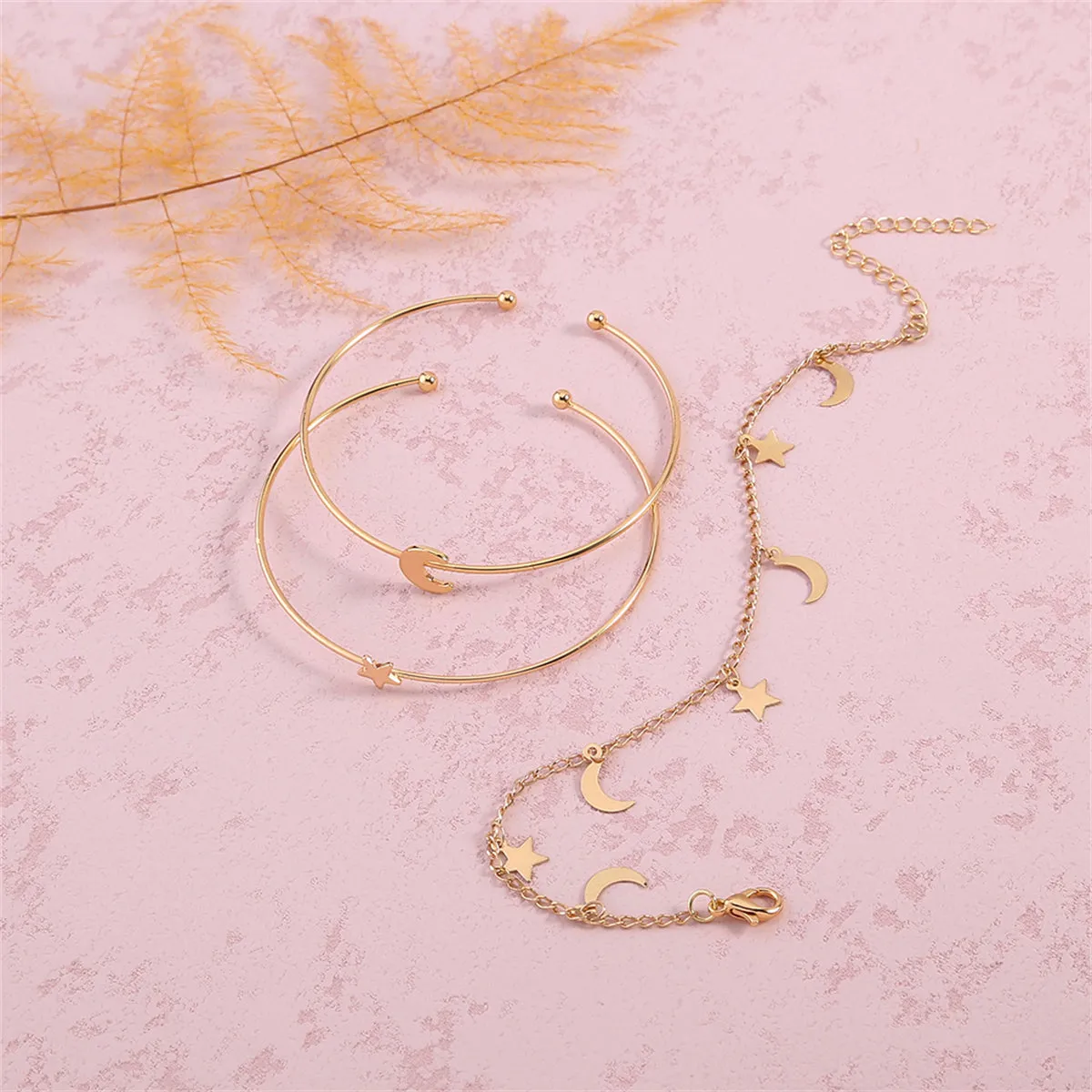 18K Gold-Plated Celestial Cuff & Bracelet Set