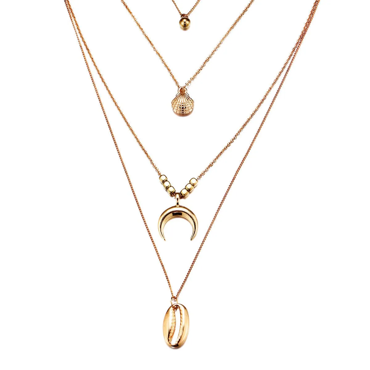 18K Gold-Plated Moon & Shell Layered Pendant Necklace