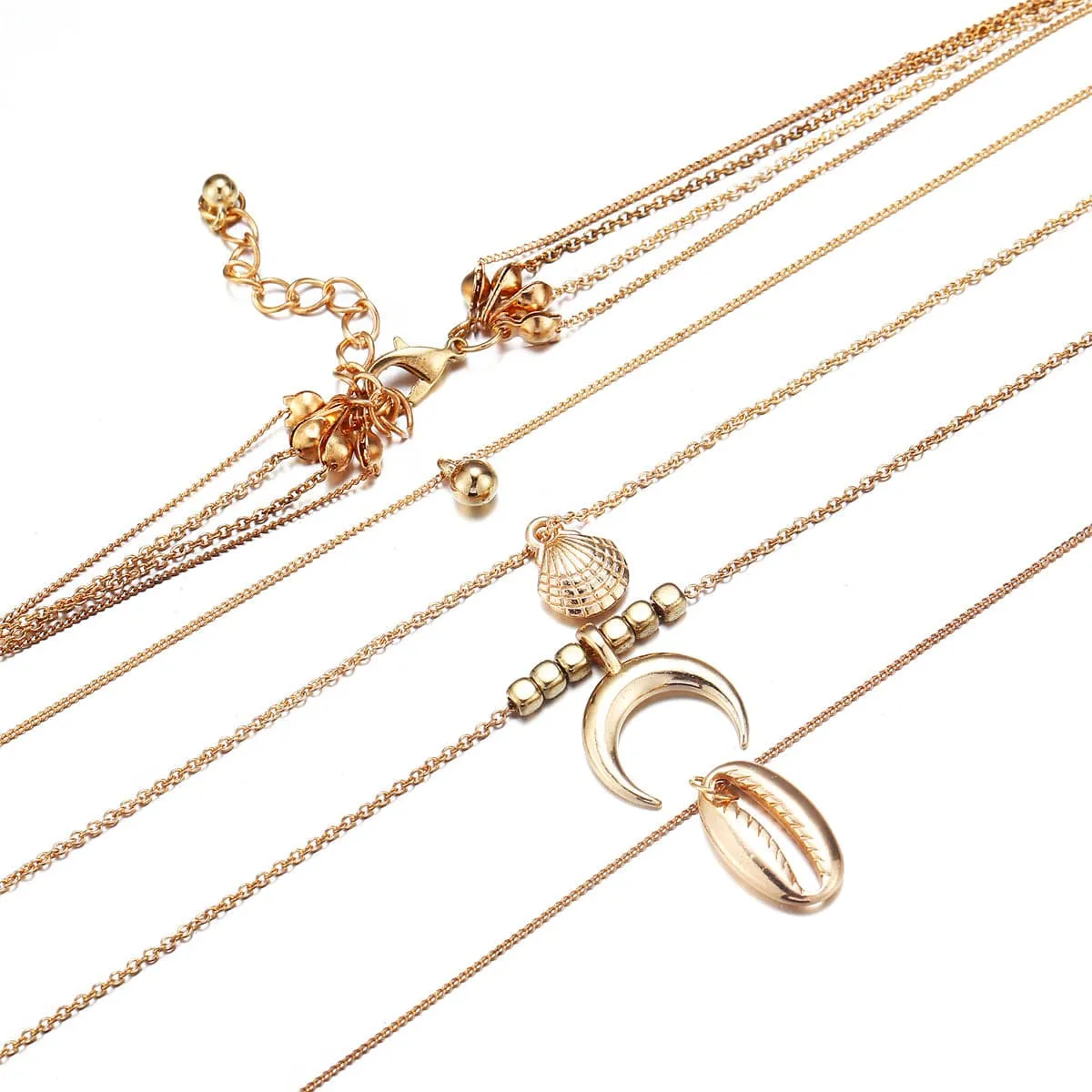 18K Gold-Plated Moon & Shell Layered Pendant Necklace