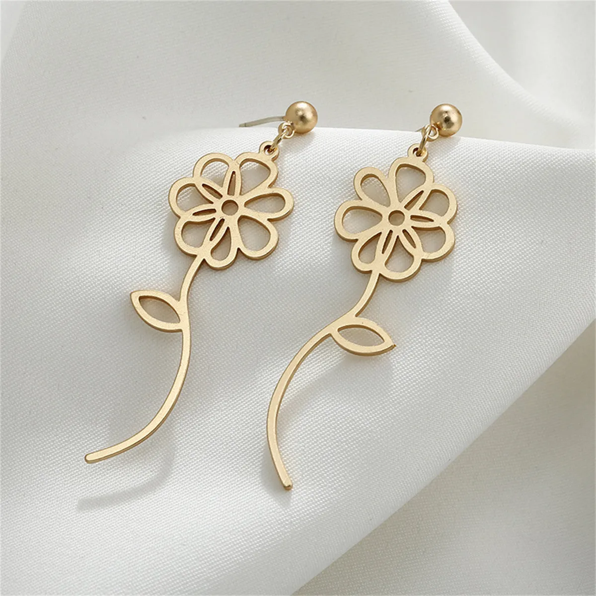 18K Gold-Plated Open Flower Drop Earrings
