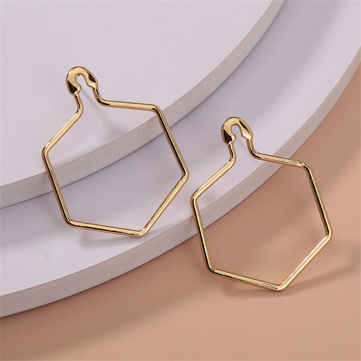 18K Gold-Plated Open Hexagon Drop Earrings
