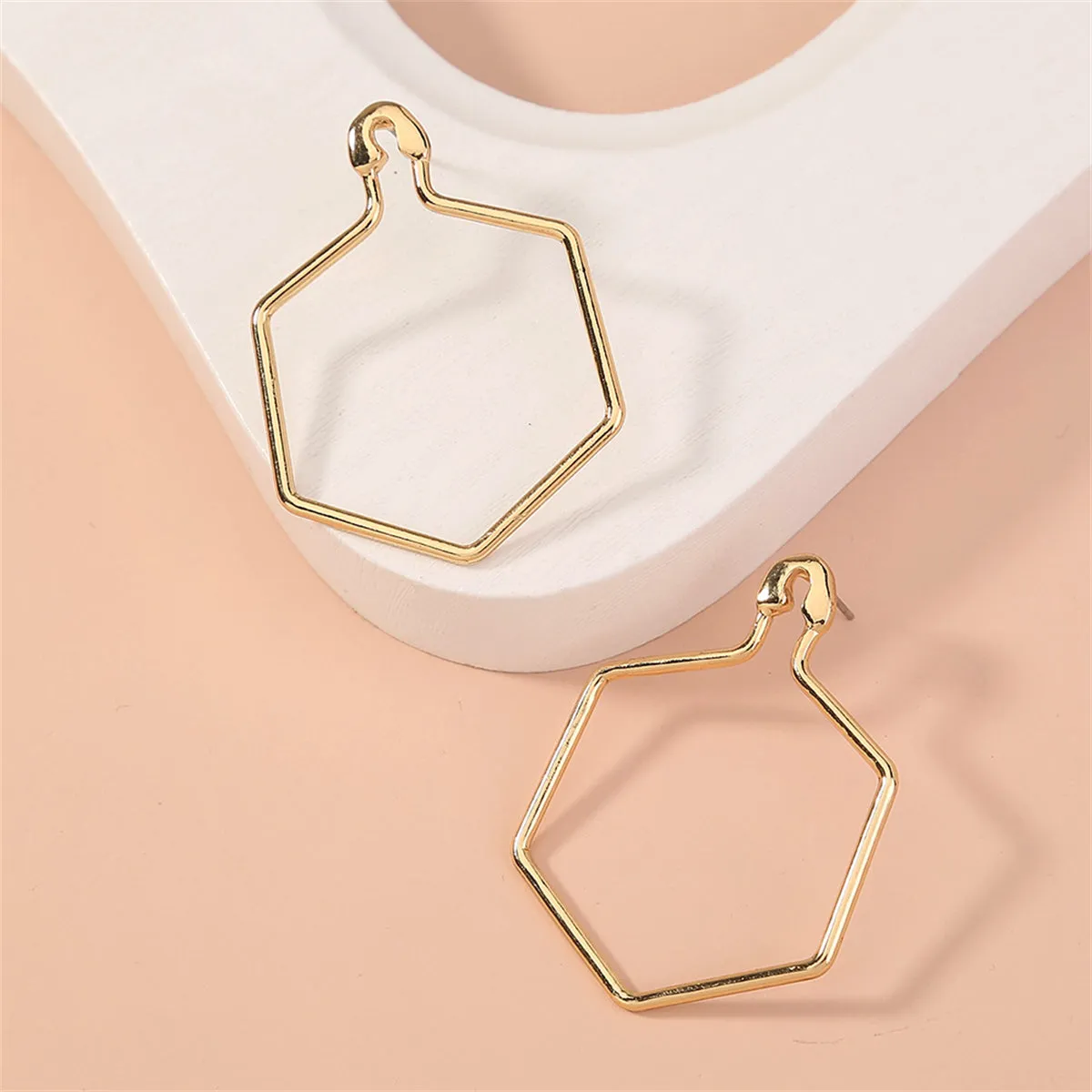 18K Gold-Plated Open Hexagon Drop Earrings