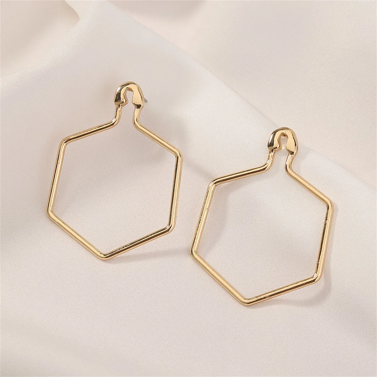 18K Gold-Plated Open Hexagon Drop Earrings
