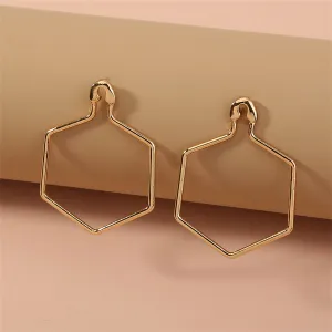 18K Gold-Plated Open Hexagon Drop Earrings