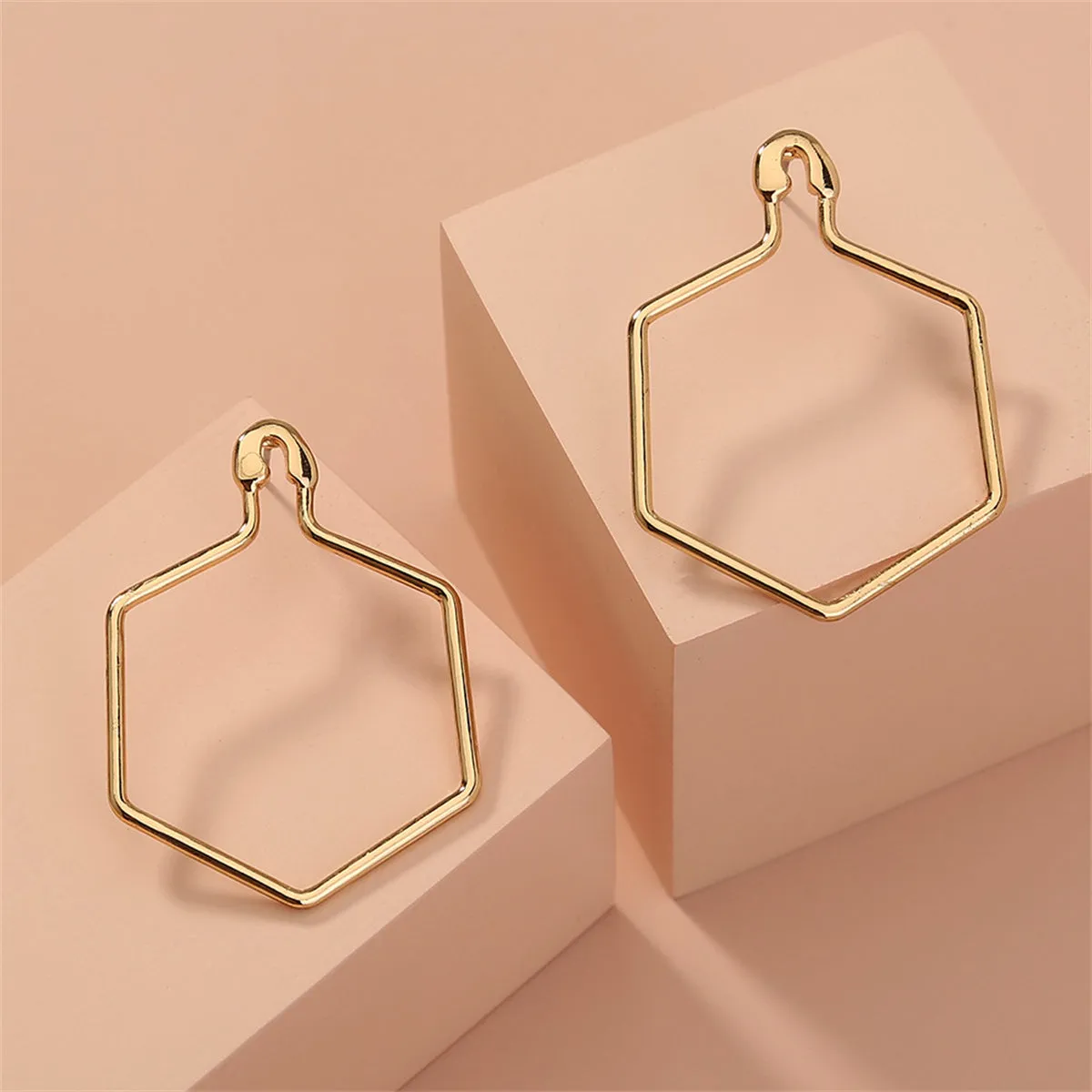 18K Gold-Plated Open Hexagon Drop Earrings