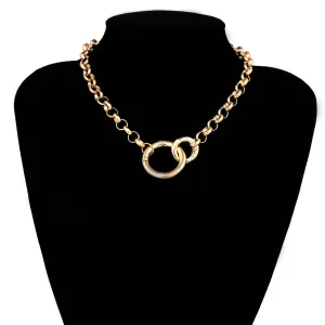 18K Gold-Plated Ring Chain Choker Necklace