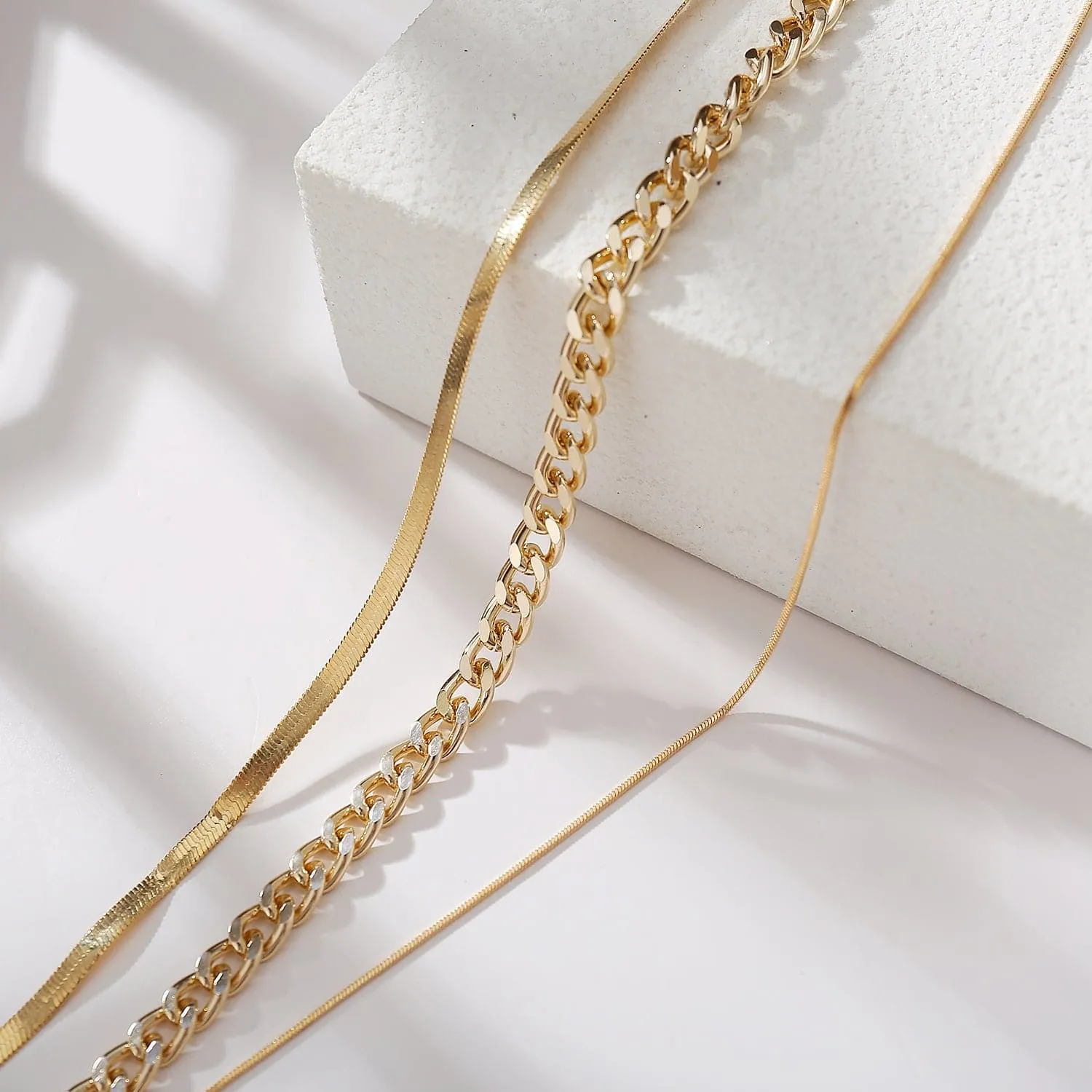 18K Gold-Plated Snake Chain & Figaro Necklace Set