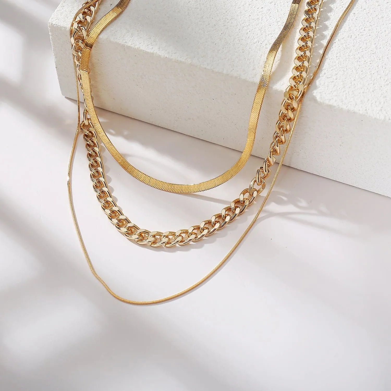 18K Gold-Plated Snake Chain & Figaro Necklace Set