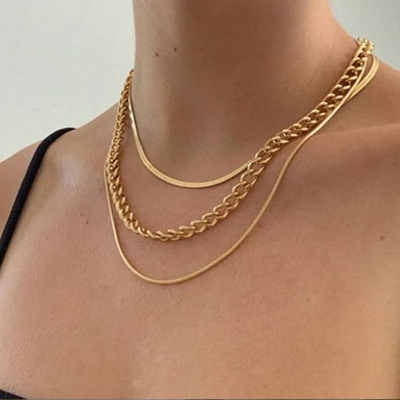 18K Gold-Plated Snake Chain & Figaro Necklace Set