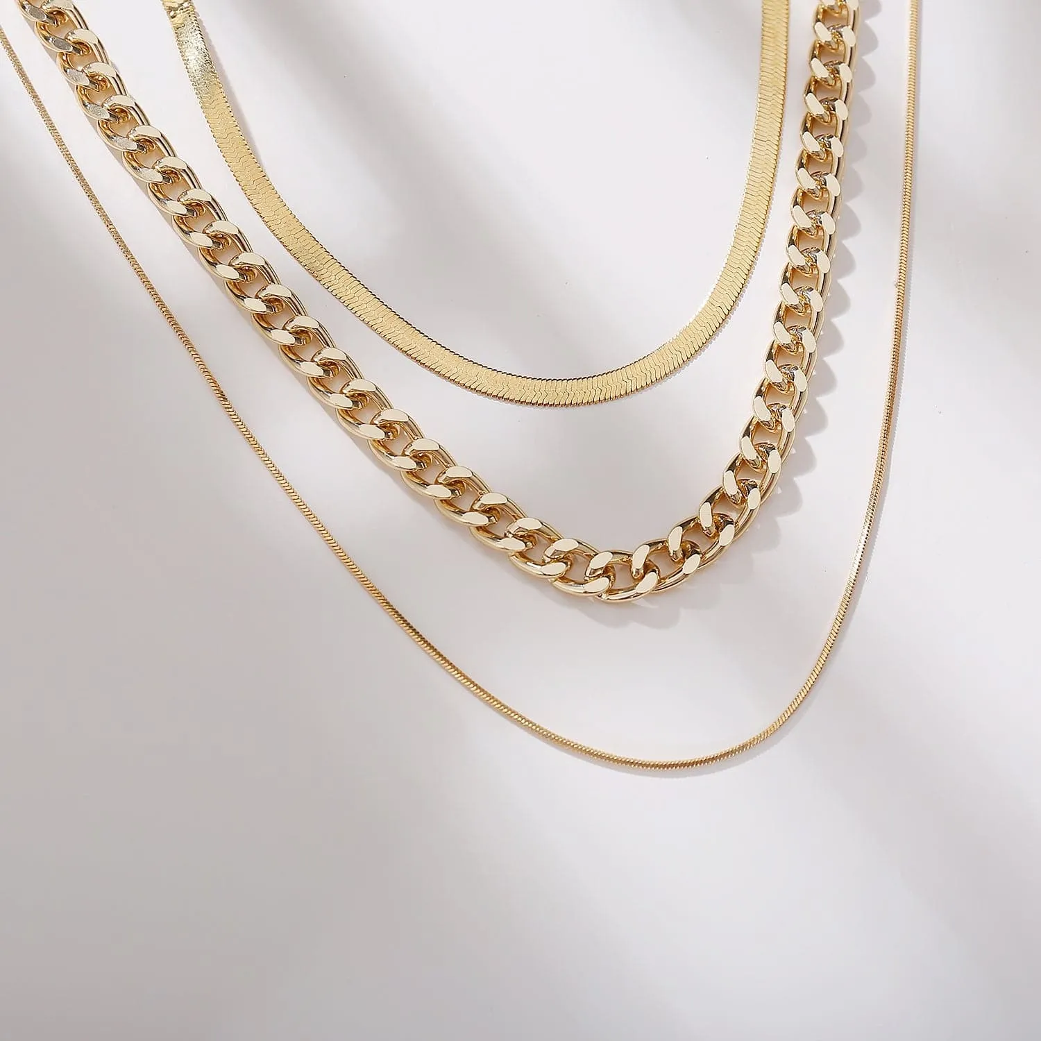 18K Gold-Plated Snake Chain & Figaro Necklace Set