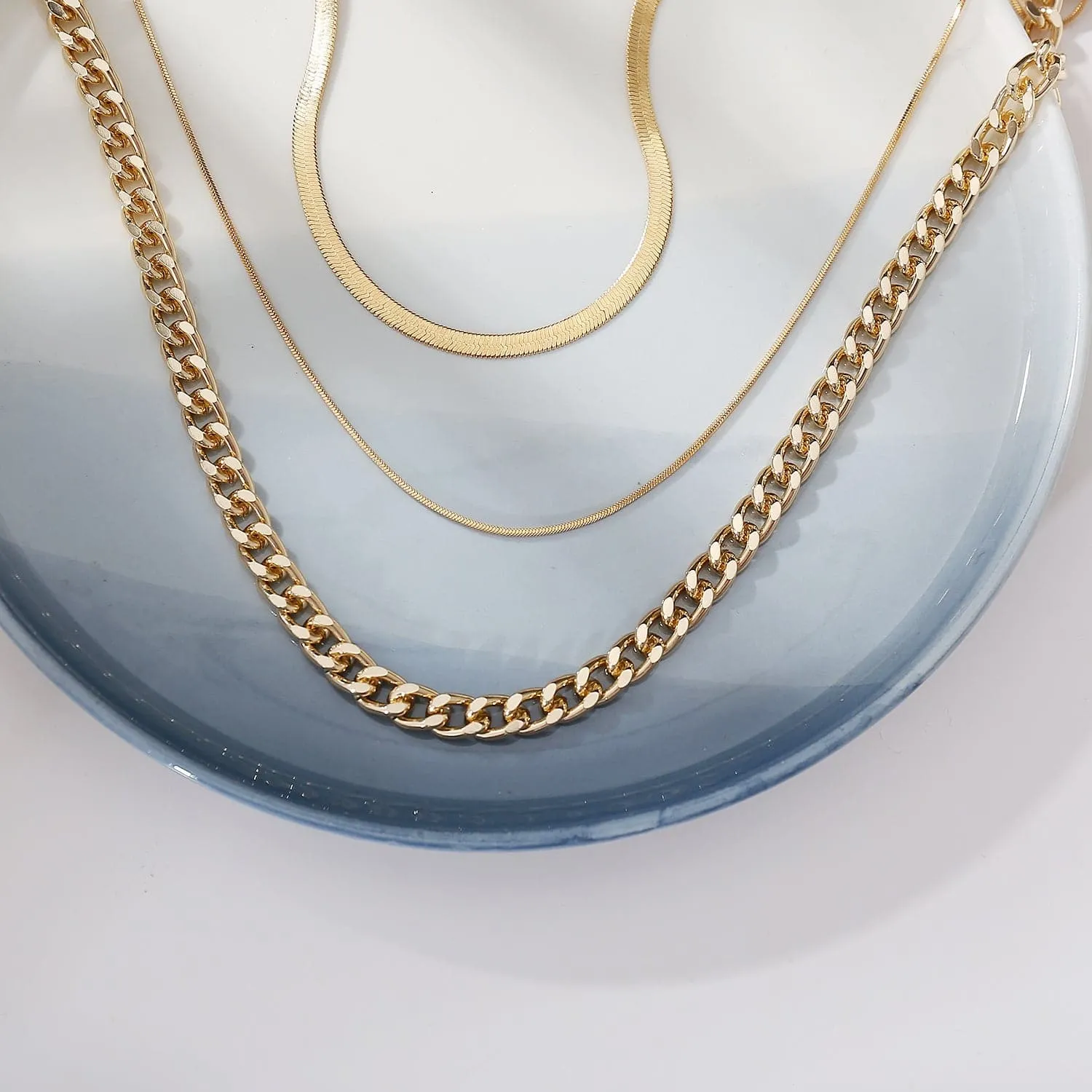 18K Gold-Plated Snake Chain & Figaro Necklace Set