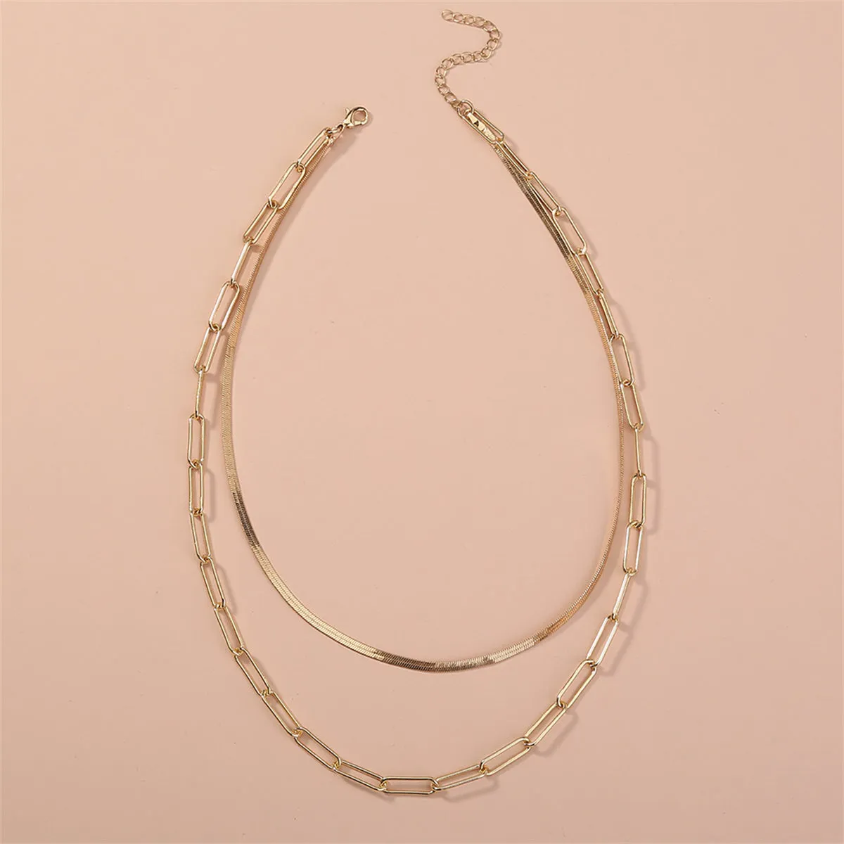 18K Gold-Plated Snake Chain & Open Rectangle Chain Layered Necklace