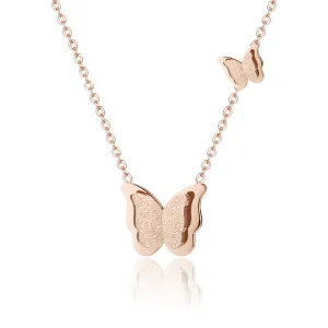 18K Rose Gold-Plated Double Frosted Butterfly Pendant Necklace